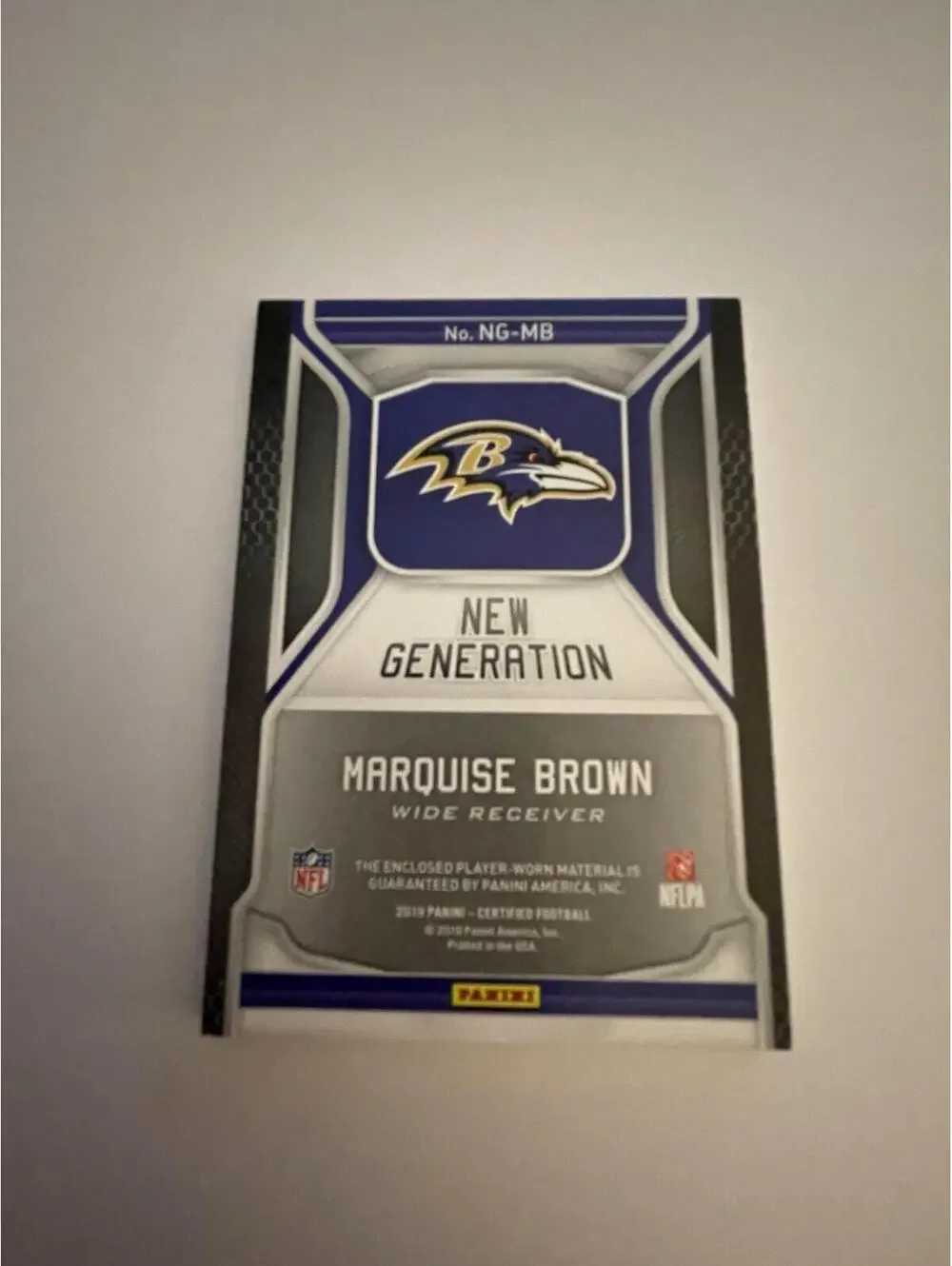 2019 Panini New Generation Marquise Brown 195/199 Rookie Patch Football Card